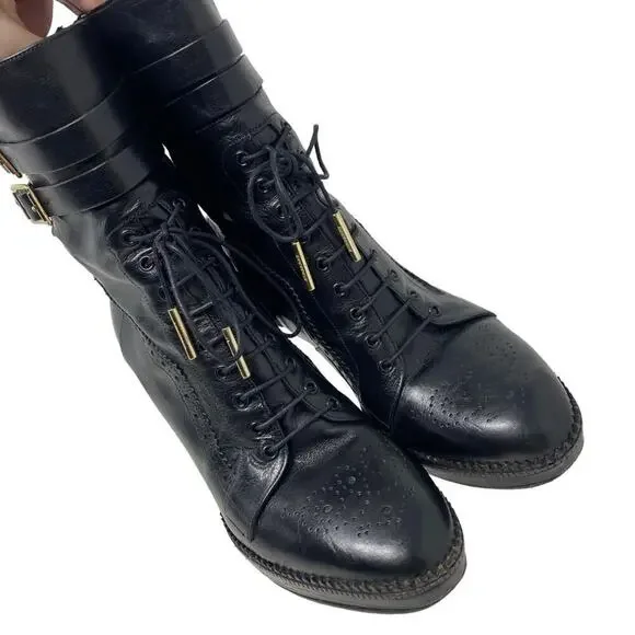 BURBERRY Brogue Leather Laser Cut Lace Up Stiletto Boots Size 40 or US 10 - Picture 6 of 13